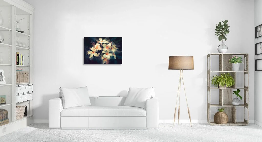 
Oil painting Canvas Beautiful white flowers in dark background (42293112) Semi handcrafted for Home Decoration 