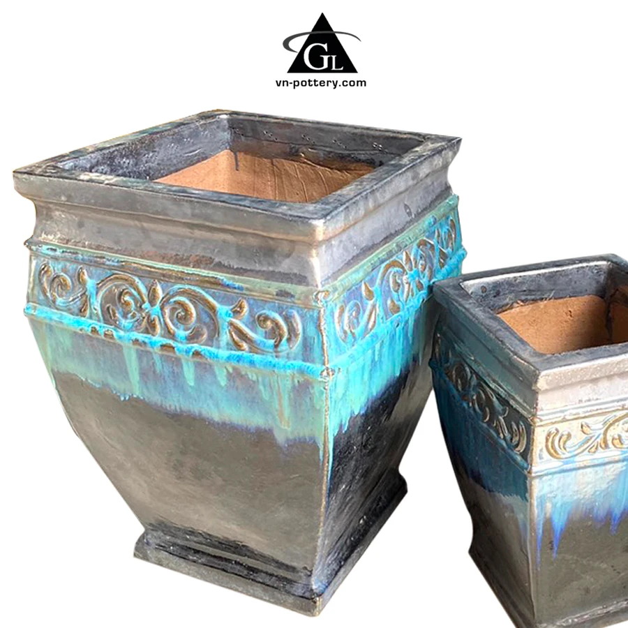 Squares Glazed Flower Planters Pots/ Ceramic planters/  Outdoor garden ceramic bonsai pot [wholesale]