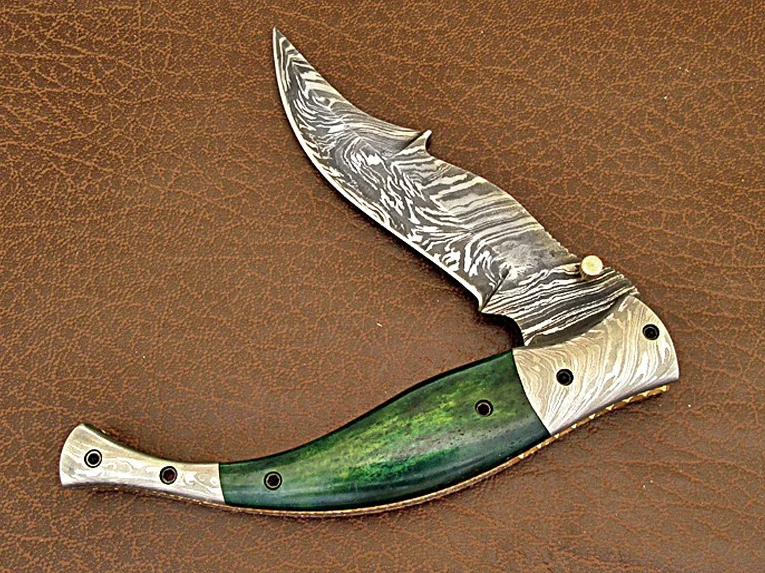 Damascus Steel Outdoor Survival Hunting Folding Knife Multi-Tool Camping Knives Titanium Blade Bone Laser OEM Wholesale Prices