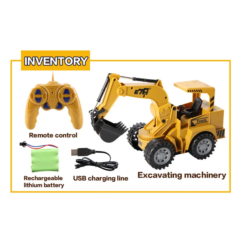 Remote Control Excavator Toy LED Light 5CH Electric Construction Vehicle Truck RC Toys Excavator For Kids