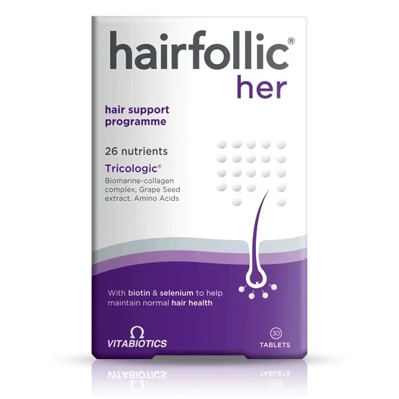 
 Vitabiotics Hairfollic Her, 5021265244881, Vitabiotics Hairfollic сильные волосы для женщин биотин селен цинк трикологический, 30 таблеток  