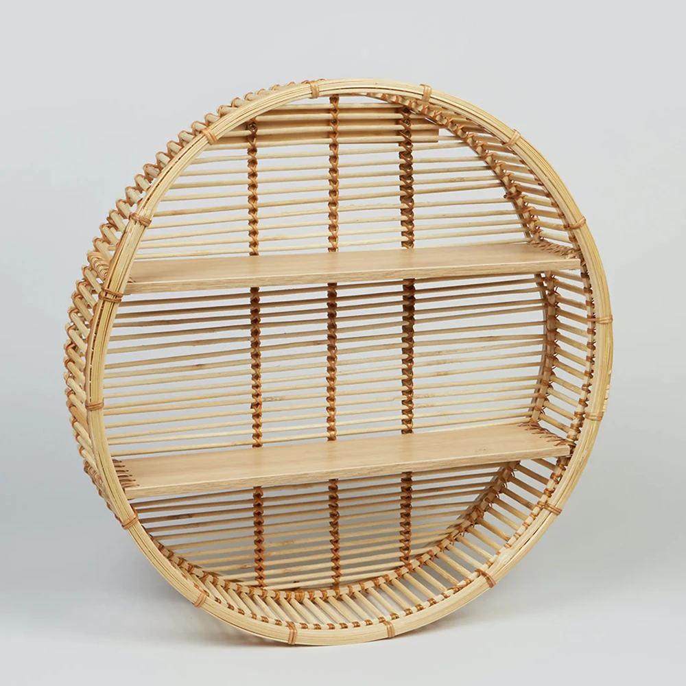 Functional Bamboo Wall Shelf Rack Round with Braiding Made in Vietnam