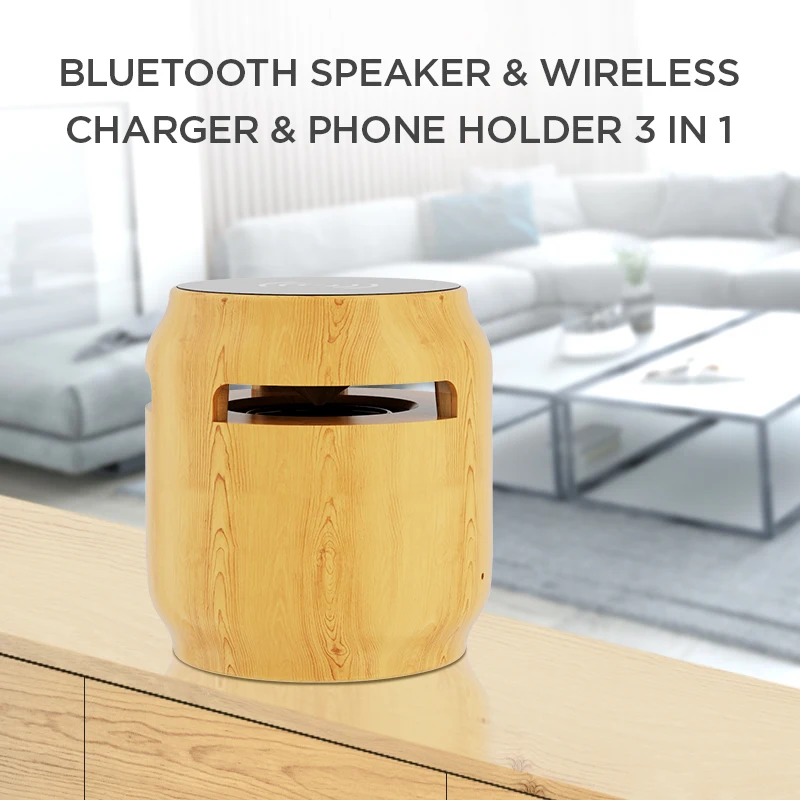 Заводская цена мини деревянный динамик OEM 3 Вт bluetooth с беспроводным зарядным устройством 2 в 1 B86