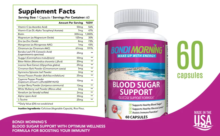 Nutritional Health Supplement - Blood Sugar Support Capsules for Maintaining Blood Sugar Levels