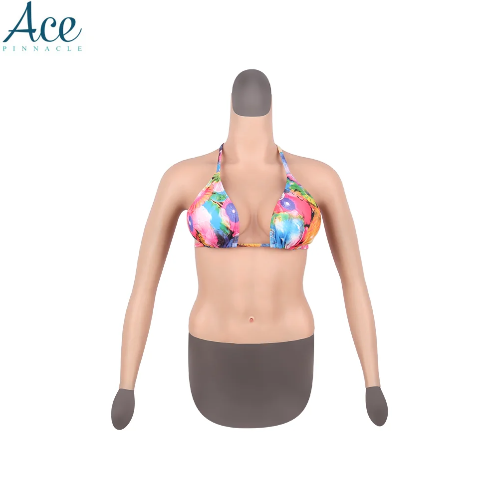 Косплей Прямая поставка D-чашка половина тела Высокий воротник рукава трансгендер мастэктомия протез женский силиконовый боди костюм