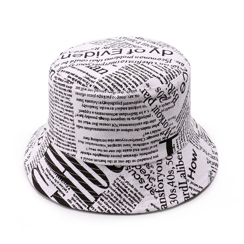 high quality luxury vintage women custom fabric Newspaper Print bucket hat custom made pattern bucket hat with custom logo  men