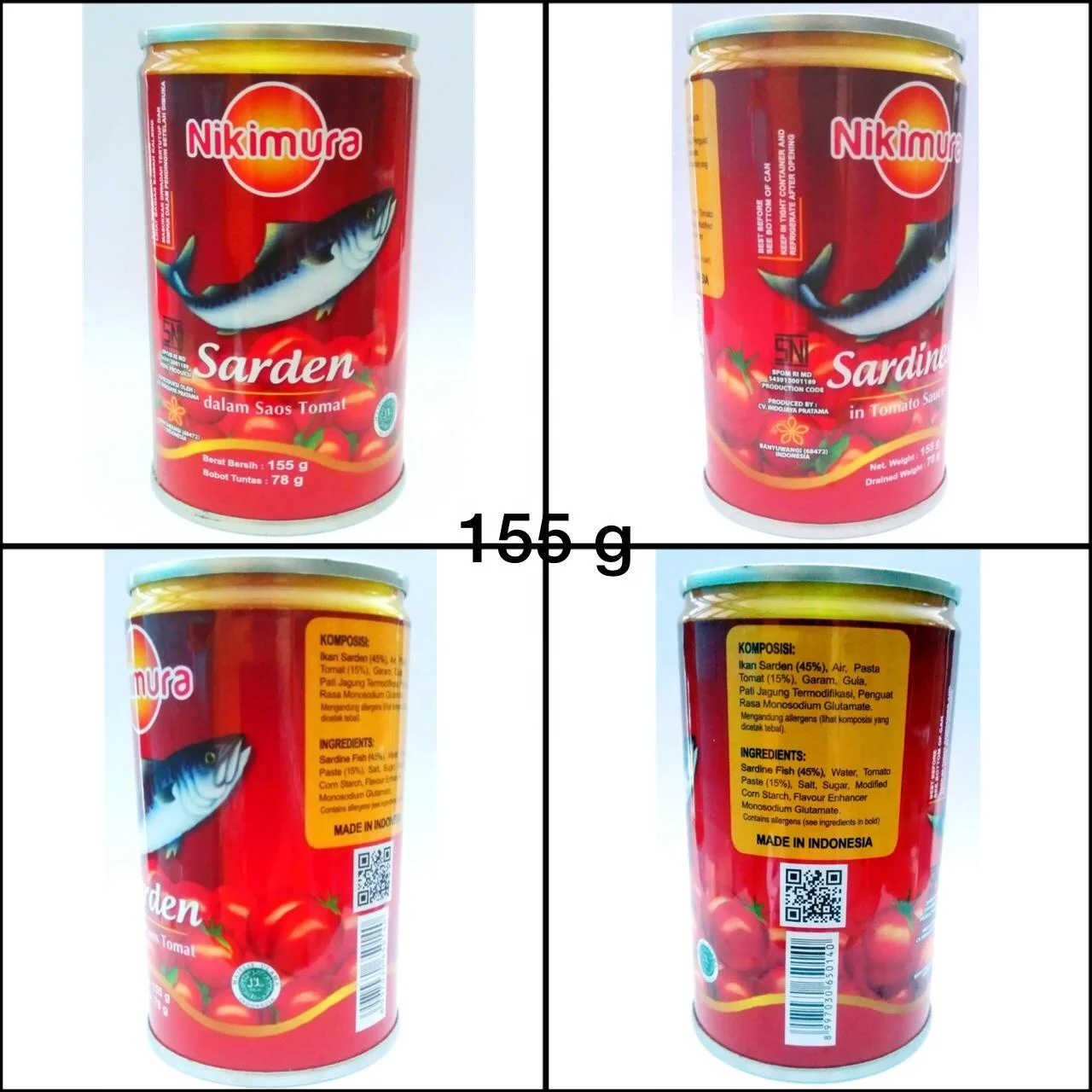 Canned Nikimura Sardine in Tomato Sauce 155g 425g