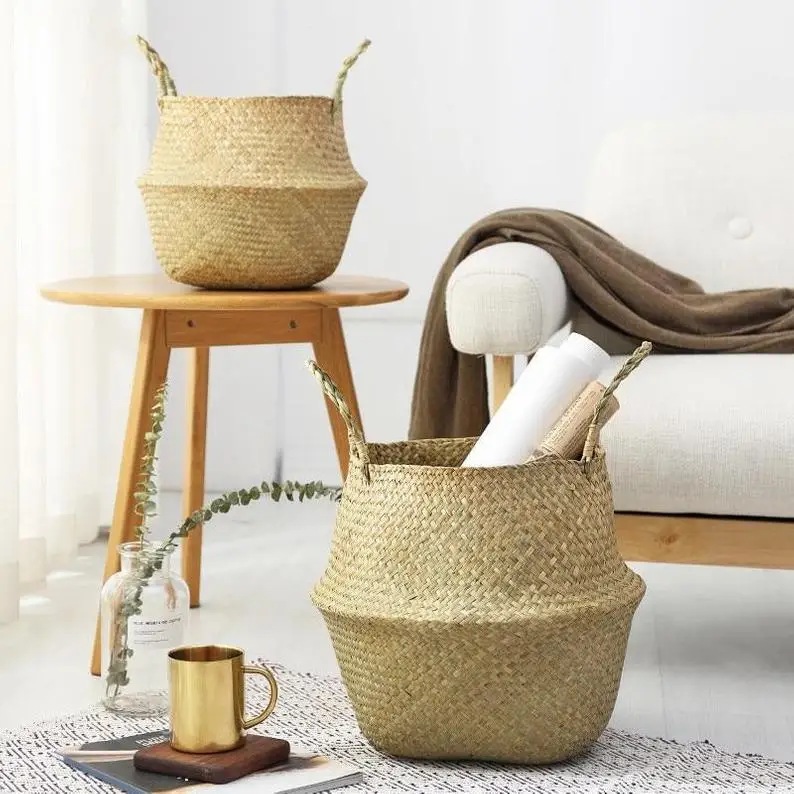 Wicker Belly Basket Vietnam Manufacturer Wholesale OEM Seagrass Woven Plants Basket Laundry Picnic  Storage Basket