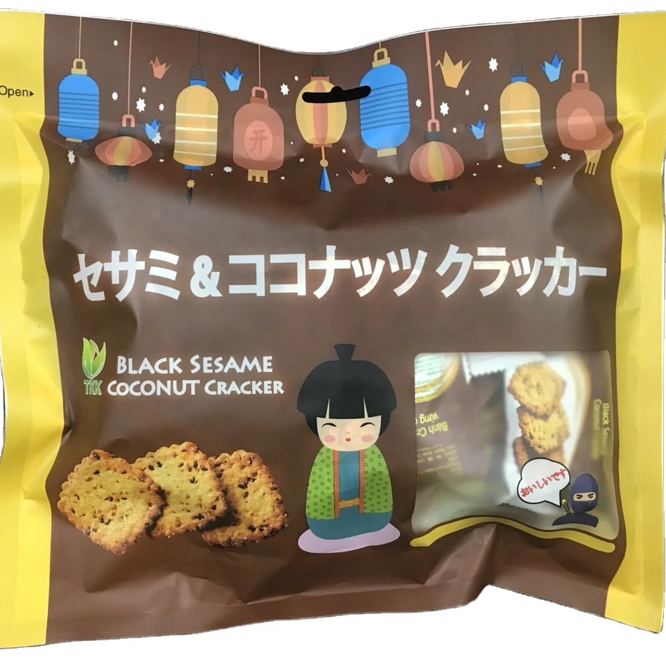 Хит продаж, черный кунжут, кокосовый крекер 300 г, пакет, японский Стандартный Бисквит-крекер из Вьетнама