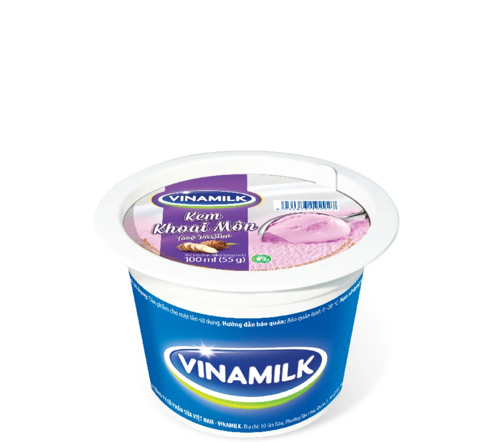 Taro Delicious Taste Ice Cream Flavor - Packing 100ml Per Cup X 24 Cups Per Carton - Vinamilk Brand HACCP HALAL BOX BRC ISO NUT