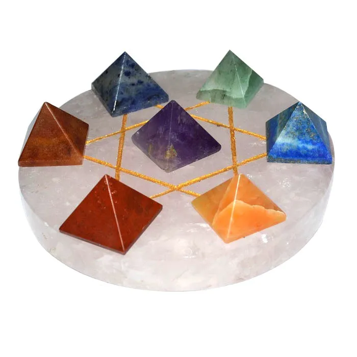 Shop Online for 7 Chakra Pyramids with Rose Quartz Gold David Star | 7 Chakra Pyramids with Rose Quartz David Star