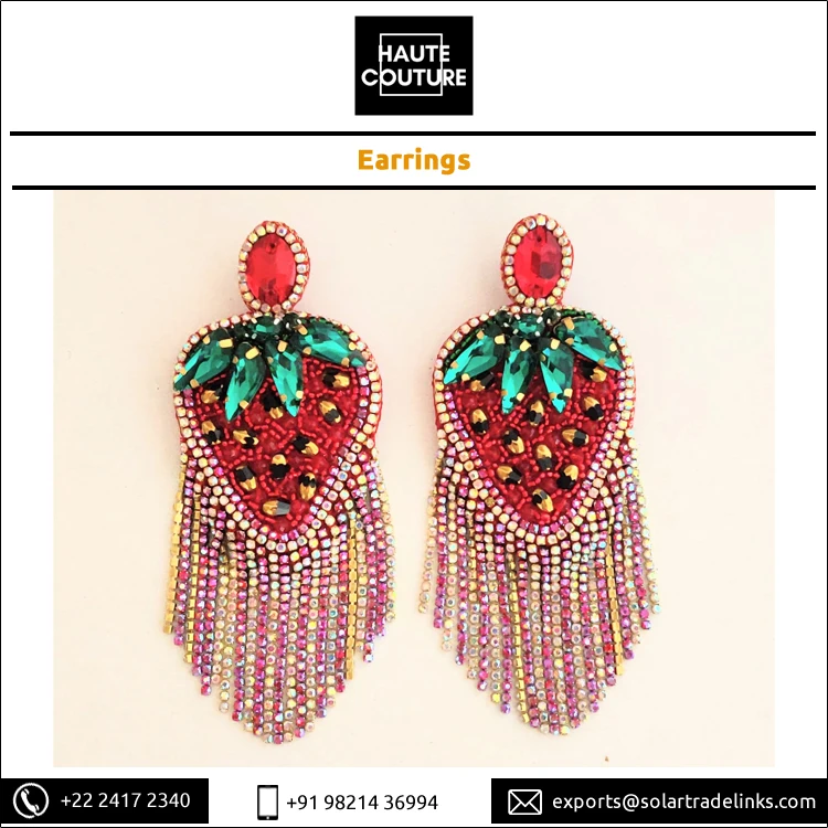 Новинка 2021 модные украшения длинные серьги-подвески ручной работы в виде клубники с зелеными листьями и кисточками для женщин 12 см