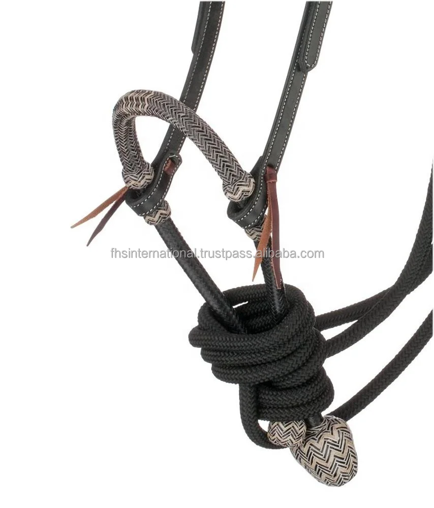 Cow Leather - Argentinian Leather Plain Bosal Hanger - Two Tone Bosal  - Black Colour - Mecate cord