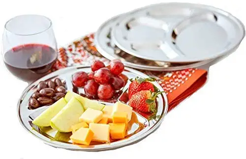 Wholesale Supplier Round Stainless Steel 4 Compartment Serving Plate Trays Great for Camping Kids Lunch Every Day Food Serve