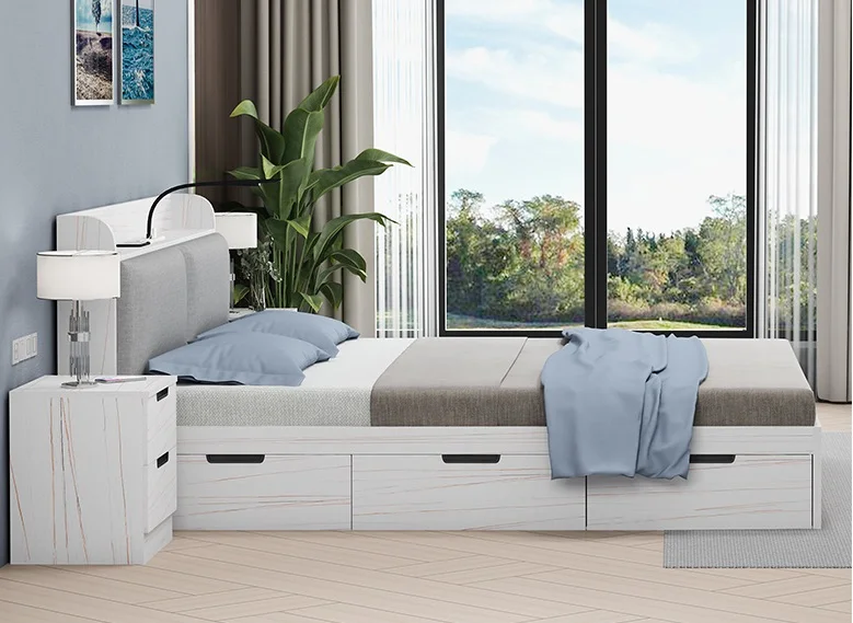 400x500xH400mm Modern Empty White Beside Table Bedroom Rectangular Cabinet with Drawer Storage in Wooden