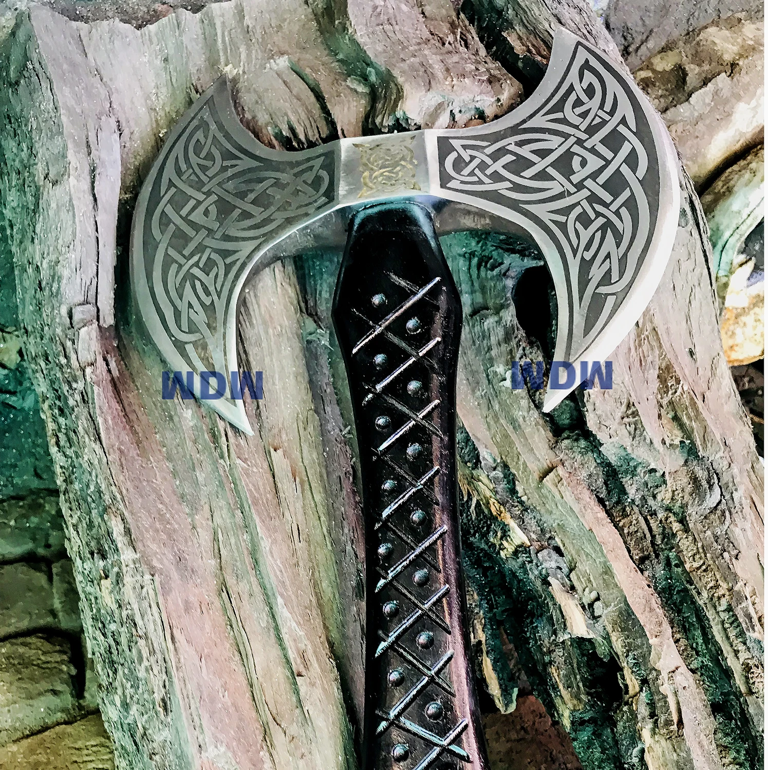 Custom Handmade Double Carbon Steel Axe Double Headed axe War Battle. Wood handle with leather sheath