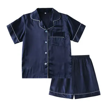 
2021 Kids Pajamas Set Satin Pijamas Children Organic Soft Pyjamas Silk Boys Plain Kids Pajamas 