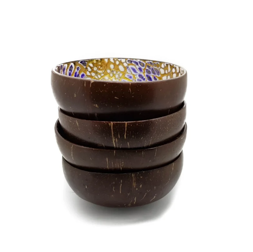 Handmade Vietnamese Lacquered Natural Coconut Shell Bowls with Eggshell
