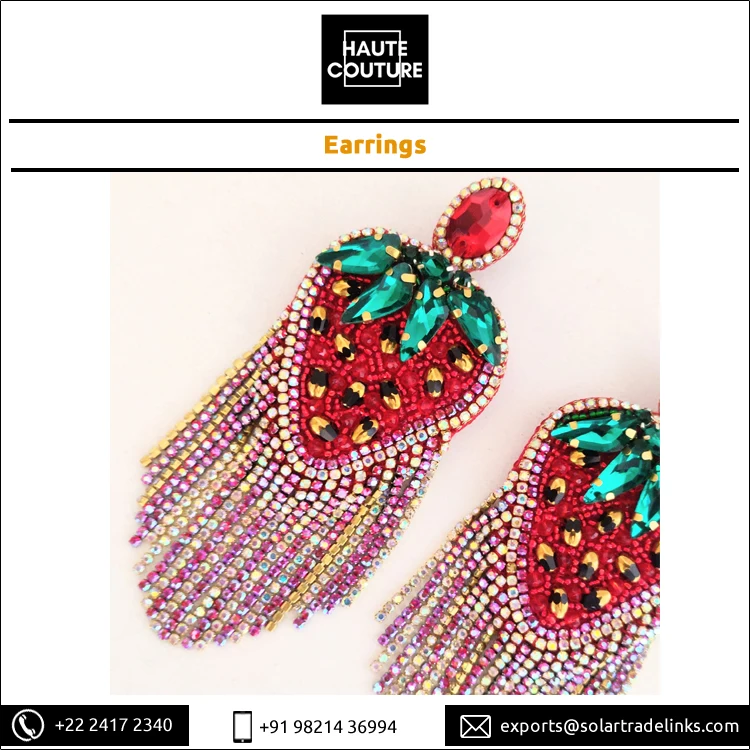 Новинка 2021 модные украшения длинные серьги-подвески ручной работы в виде клубники с зелеными листьями и кисточками для женщин 12 см