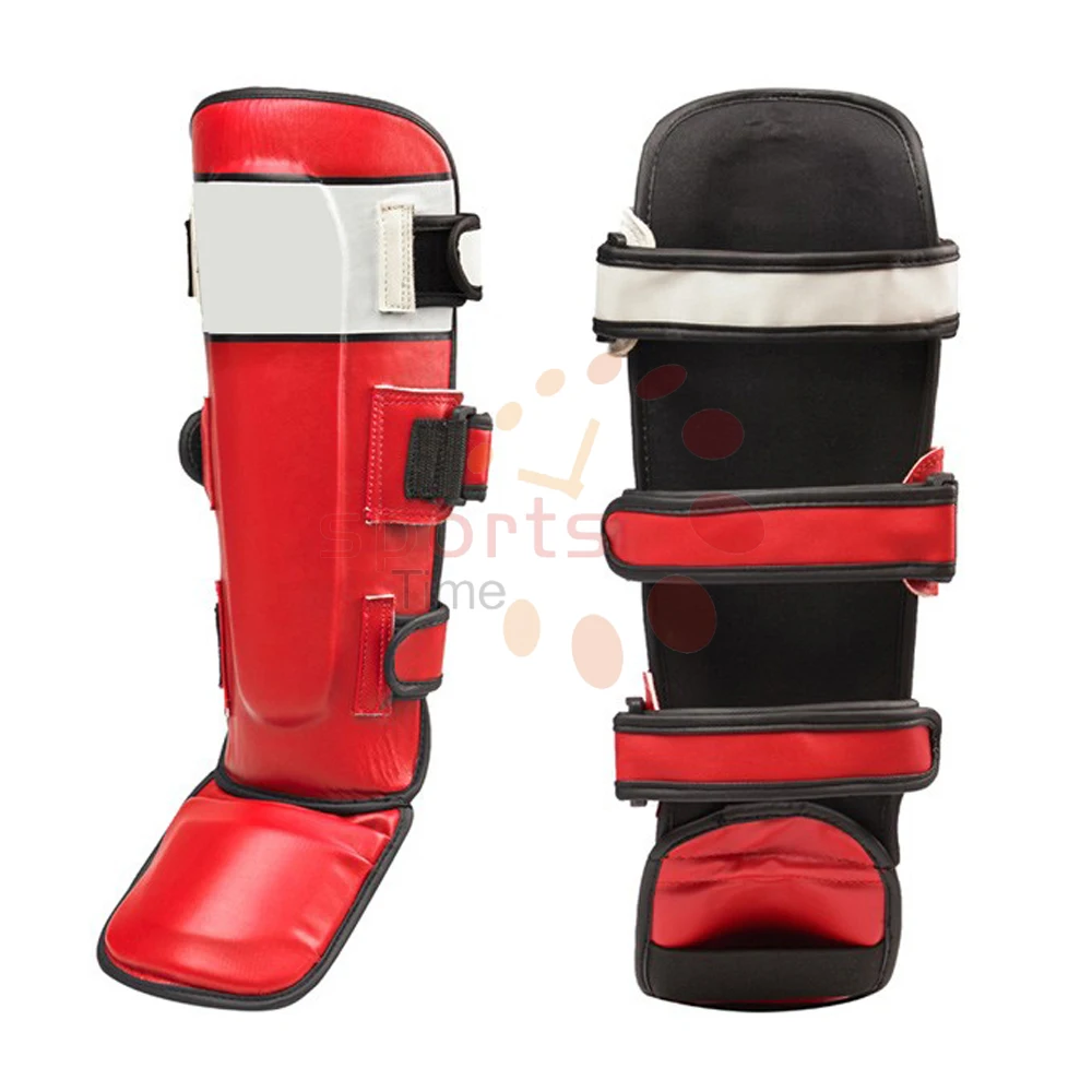 Top Quality Sports Safety Leather Shin Guards For Muay Thai Kick Boxing Sparring Training Fighting Men Shin Guards Protector
