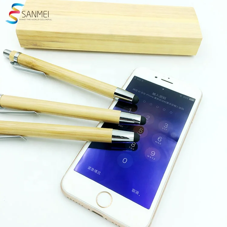 Promotional ball pen stylus touch pen with box logo custom eco bamboo pen set