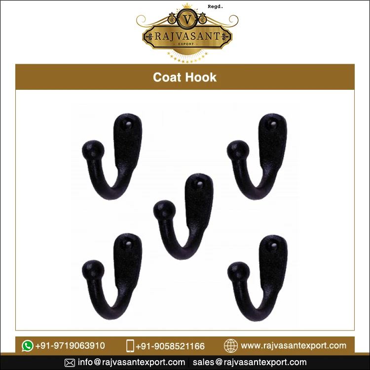 New Arrival Best Design Wall Mounted Bathroom Door Key Coat Hook Hanger Hooks & Rails Cast Iron Metal Modern All-season Support