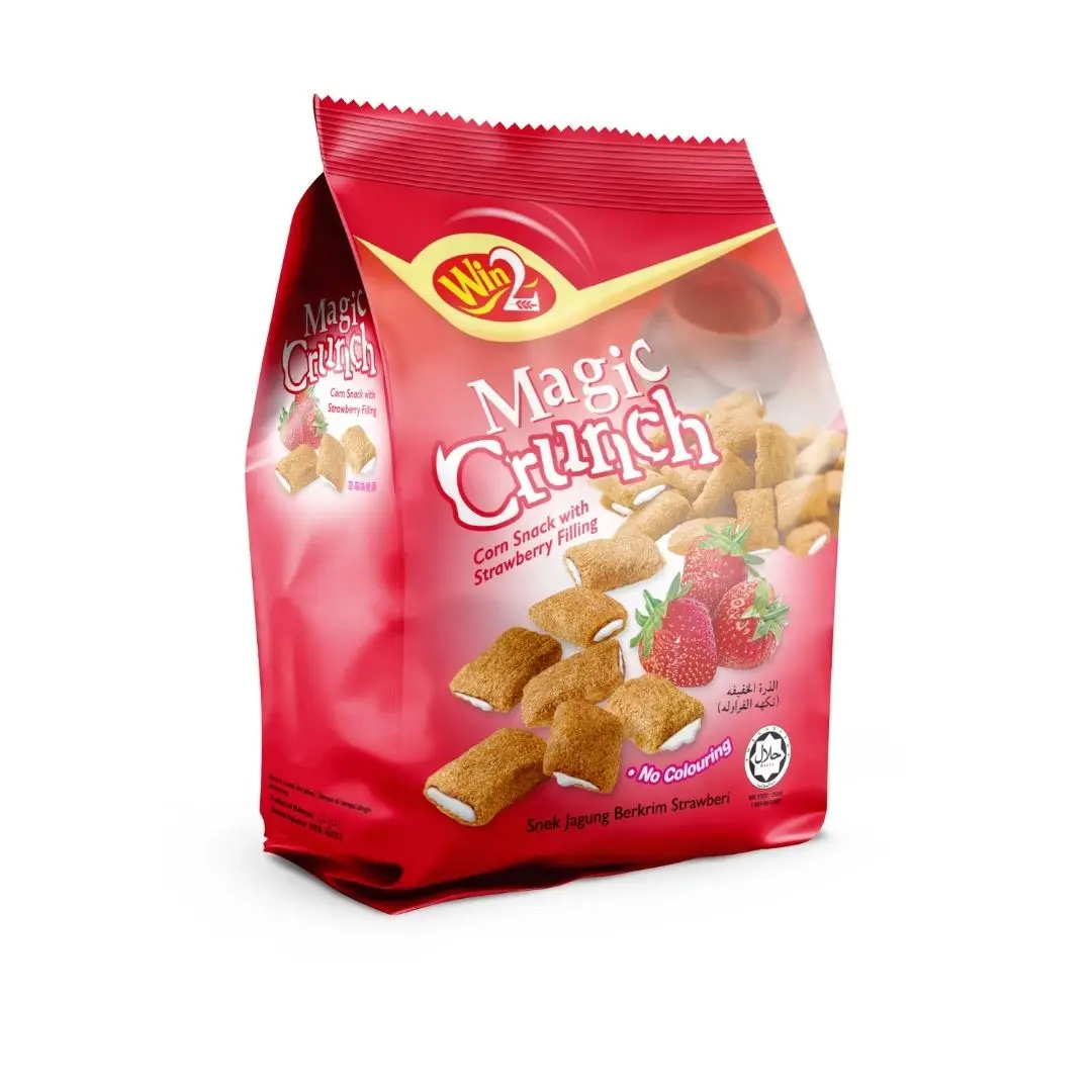 Win2 Brand Magic Crunch Corn Snack With Stawberry Filling 70g