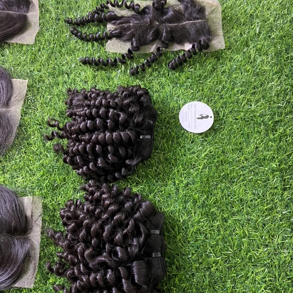 Best Seller Curly Closure Human Hair Extensions Black Vietnamese and Peruvian Hair 30 Inches Stretched Length HD Lace