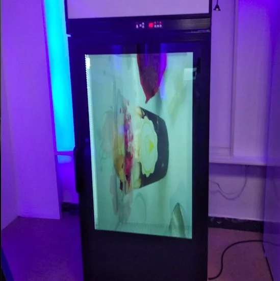 see through transparent android display fridge doors for beer with LCD advertising displays