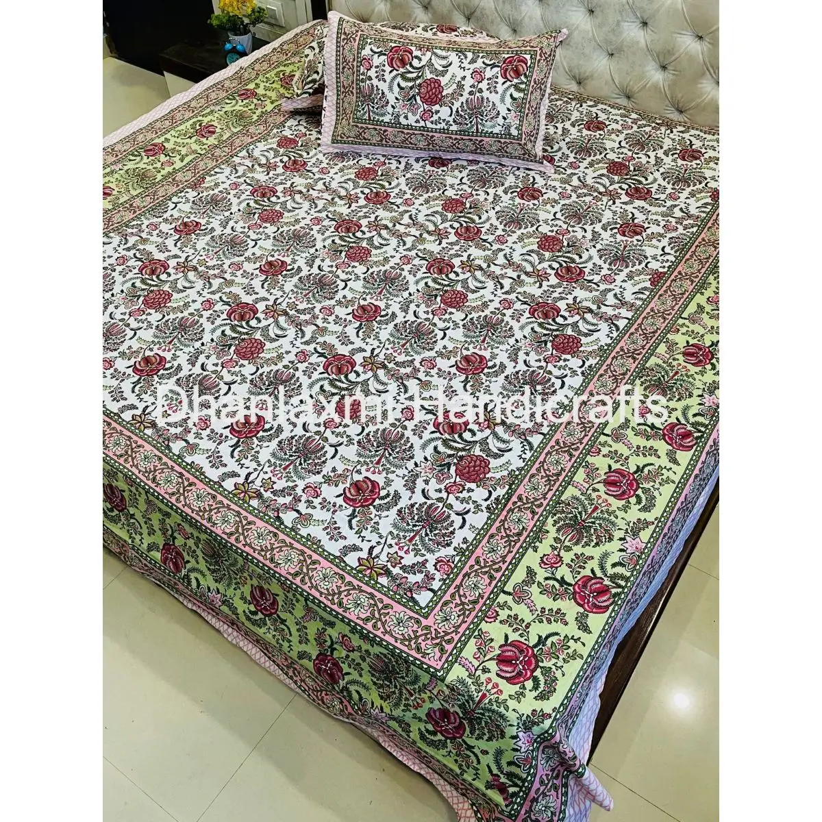 Luxury Indian Wholesale Hand Block Print Cotton Bed Cover Set Handmade Bedding Jaipuri Bedsheet with Pillow