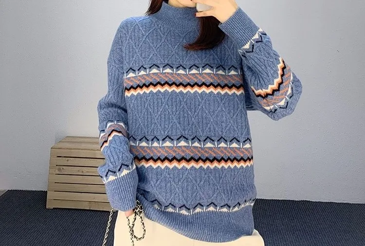 fat women customized colorblock women sweater knitted