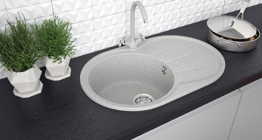 Oval single bowl composite kitchen sink ULGRAN U-503 one-section reversible, sink kitchen double basin stone kitchen sink
