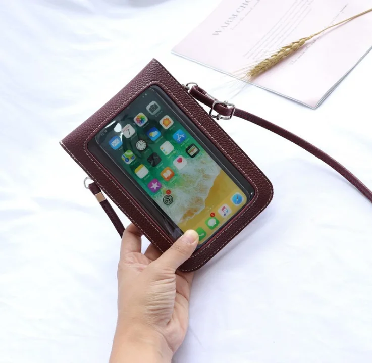 Best seller new design touch screen phone wallet leather flip cover shoulder phone crossbody bag girl touchscreen phone bags