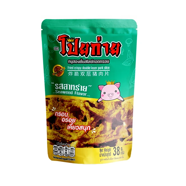 Poygai Fried Crispy Double Layer Pork Slice Seaweed Flavor 38 g.Premium Quality from Thailand for 100% Export Best Selling