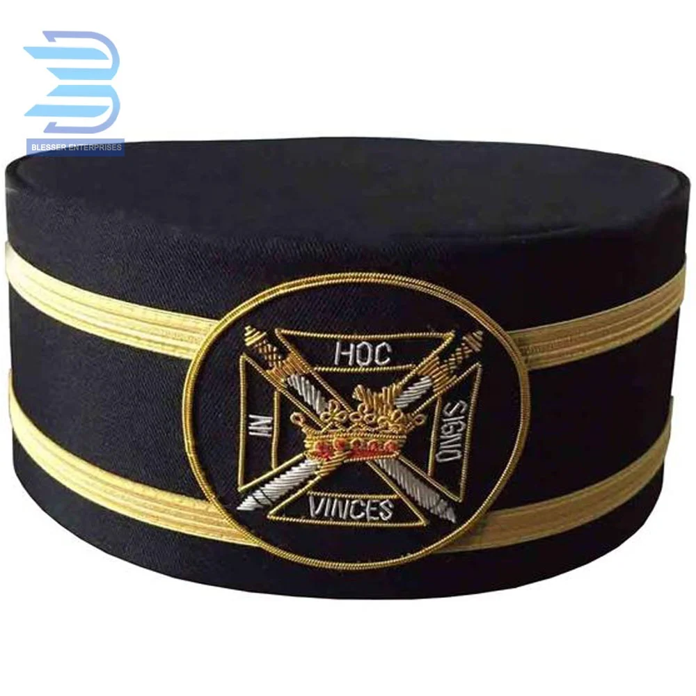 Masonic Knights Templar Black hat with Double Gold Braid Crown hat