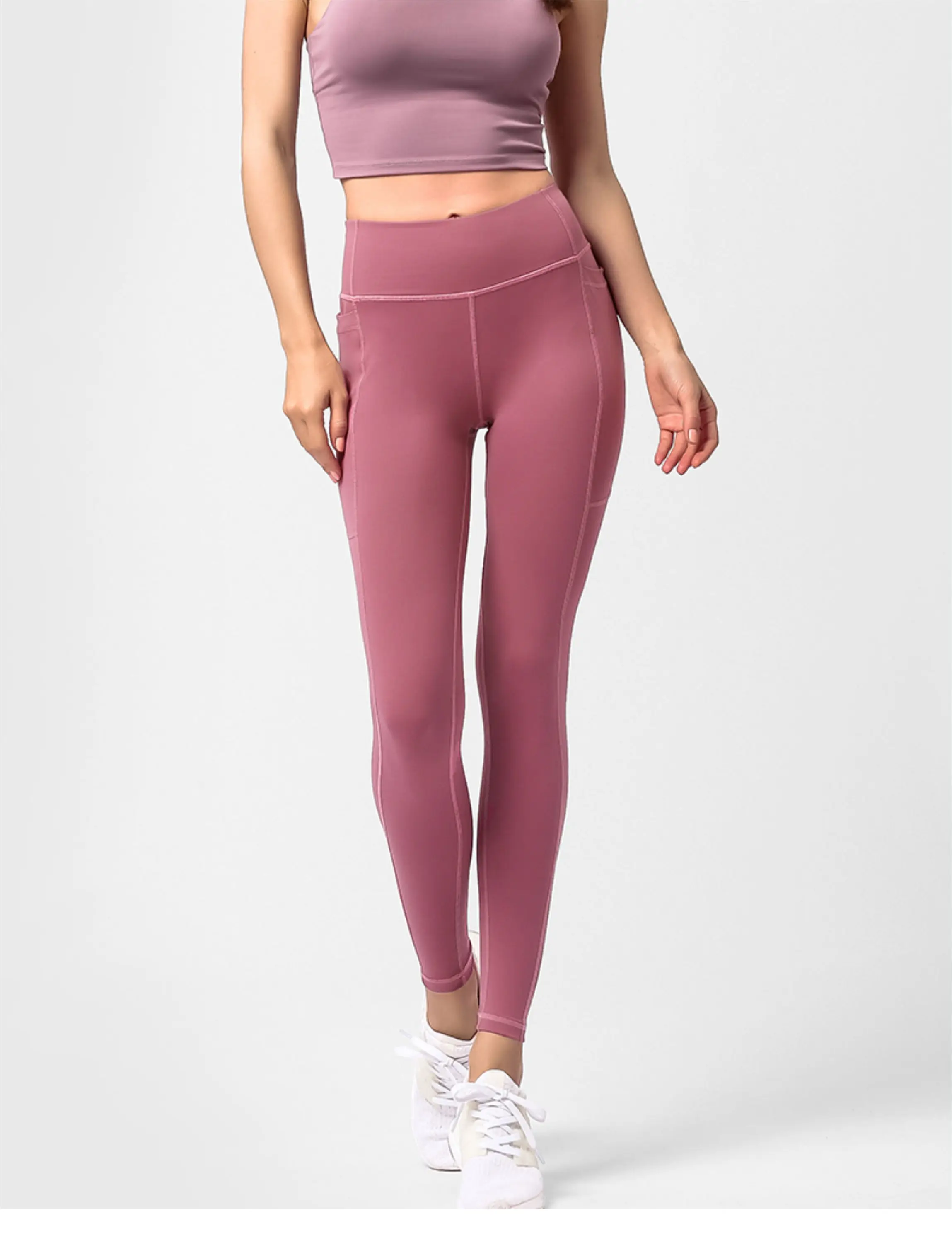 Solid color high-waisted breathable female plain leggings exercise yoga