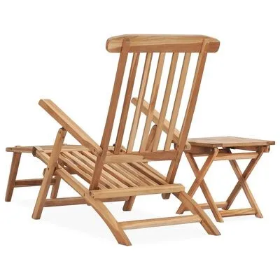 Folding Teak Sun Lounger Chair with Side Table for Outdoor Beach Pool Hotel or Living Room Wood Furniture
