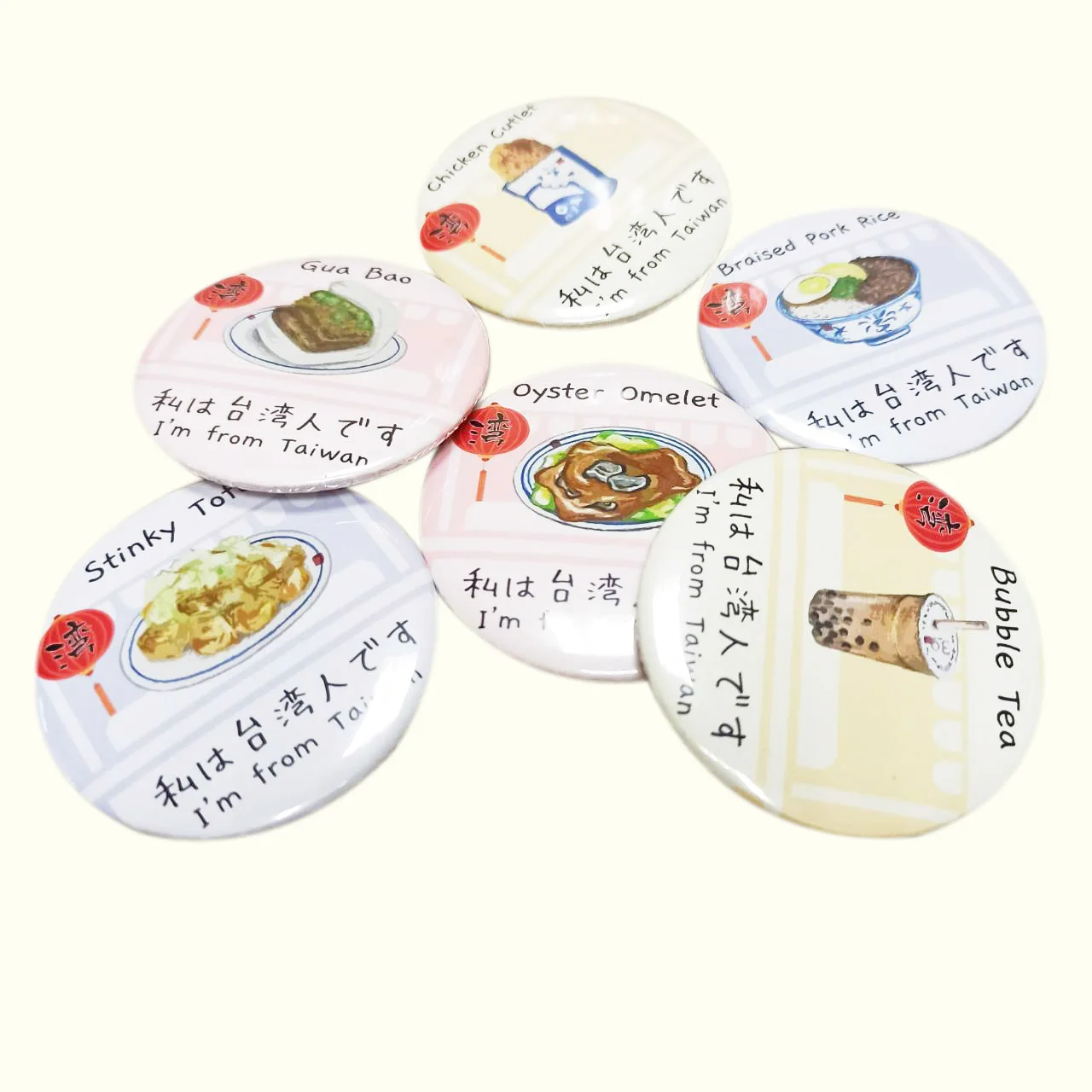
75 mm plastic pin button badges with round shape 