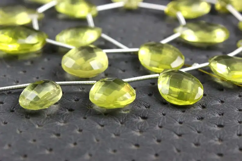 20 Pieces Natural Yellow Lemon Quartz Gemstone Faceted Pear Shape Semiprecious Stones Briolette Beads Wholesale