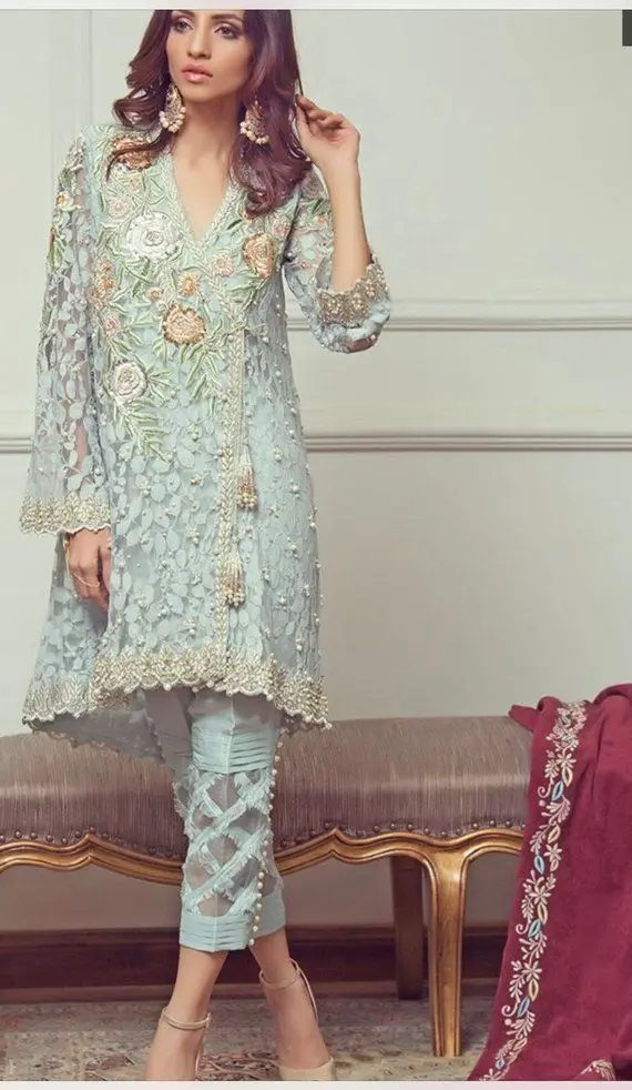  Сшитая/НЕОБРАБОТАННАЯ полная вышитая льняная ткань из 3 частей Salwar Kameez с принтом дупатта для женщин 2021