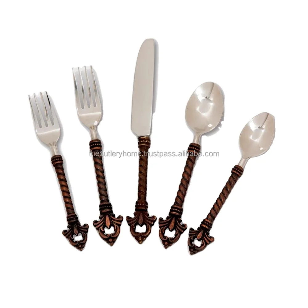 
Stainless Steel Cutlery Set Handmade Handle Brass Copper Platted Cutlery Set Western Style Tableware Cutlery Set  (1700006399459)