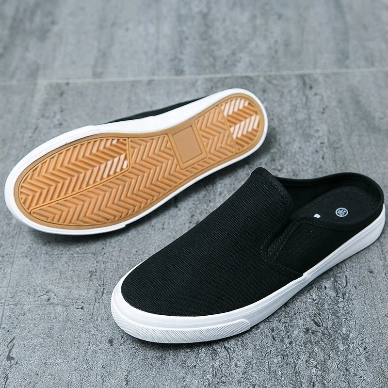Low Moq Slip On Blank Black White Sneakers half the slippers Breathable Men Canvas Shoes Casual