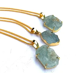 Natural aquamarine pendant gold plated jewelry drill gemstone aquamarine rough