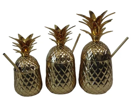 Wholesale Hammered Copper Pineapple Tumbler With Straw Golden Color Pineapple Cup Set At Affordable Price