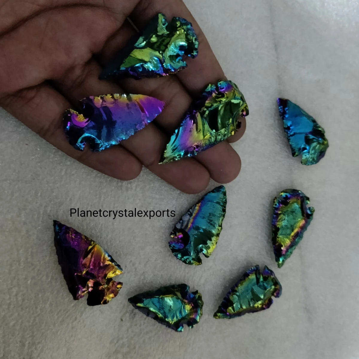 Wholesale Natural Black Obsidian Titanium Angel Aura 1Inch Arrowhead Buy From PLANET CRYSTAL EXPORTS
