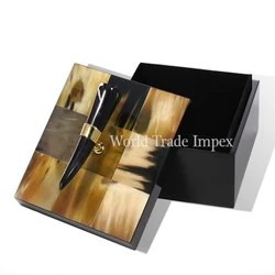 Lacquered MDF and buffalo horn strips inlay box for luxury gift packaging