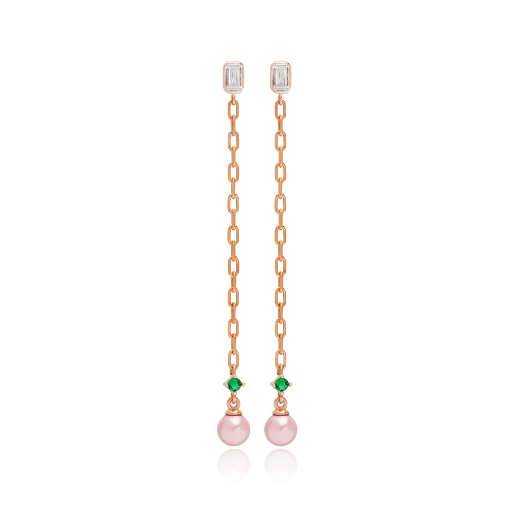 Dainty Pink Mallorca Pearl Charm Stud Earrings Turkish Wholesale 925 Sterling Silver Jewelry