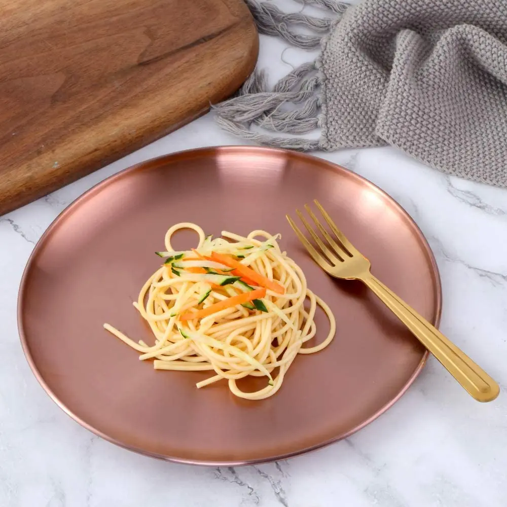 Indian factory round wedding food plate stainless steel rose gold charger plate cheap price