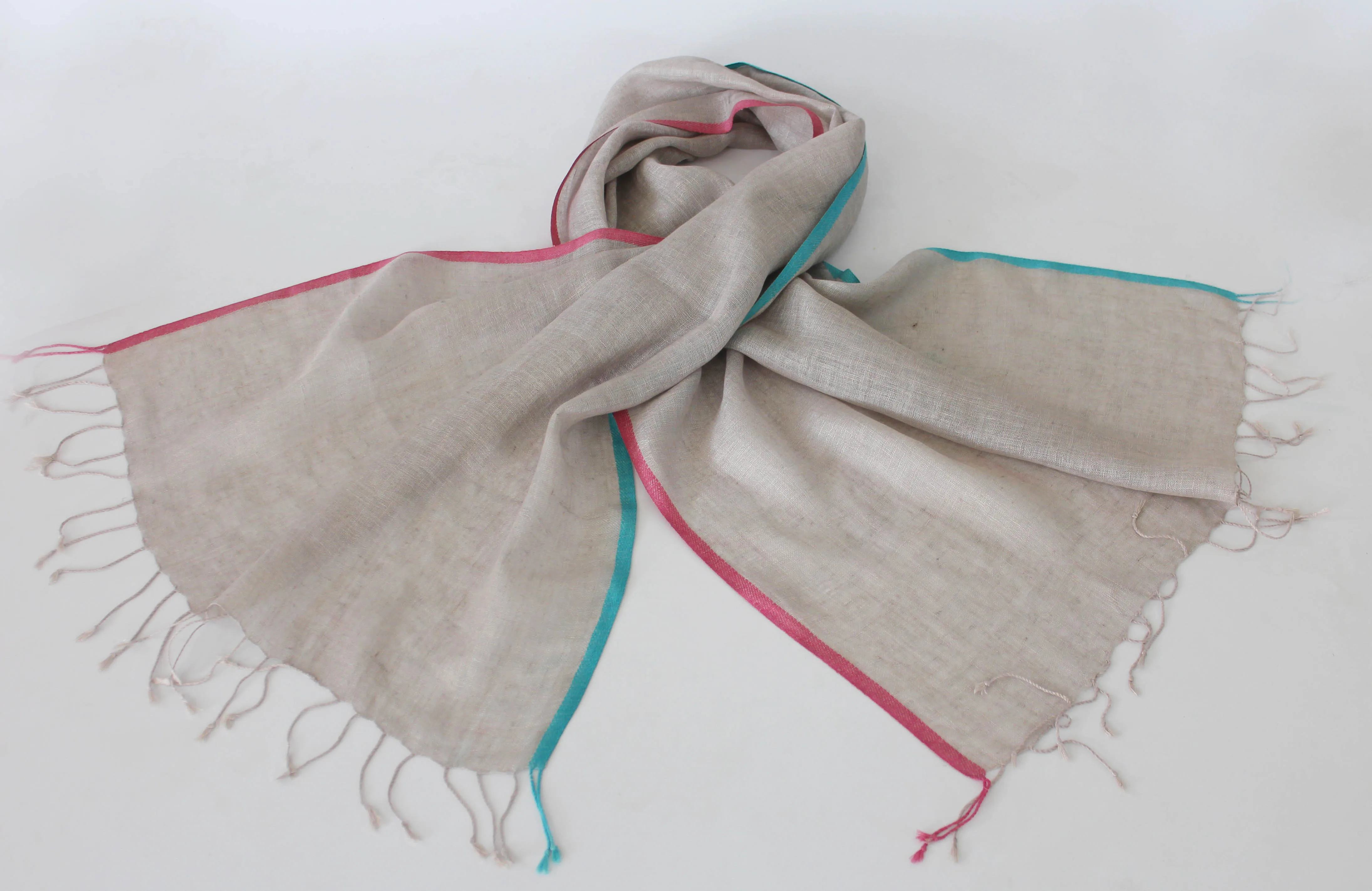Linen scarves plain colour with colorful edges