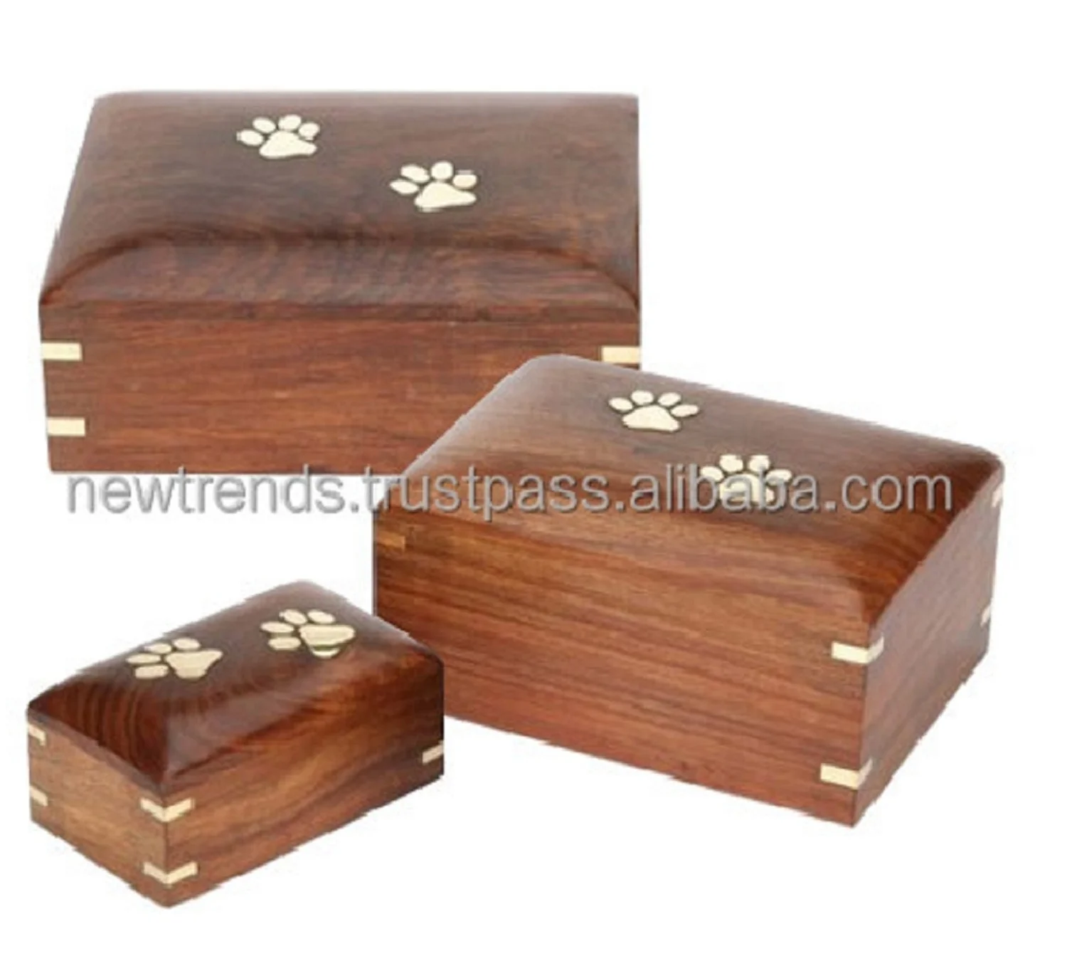 Paw Prints Wooden Pet Urn Premium Quality Brown Wooden Keepsake Pet Urn Cremation For Burial Services